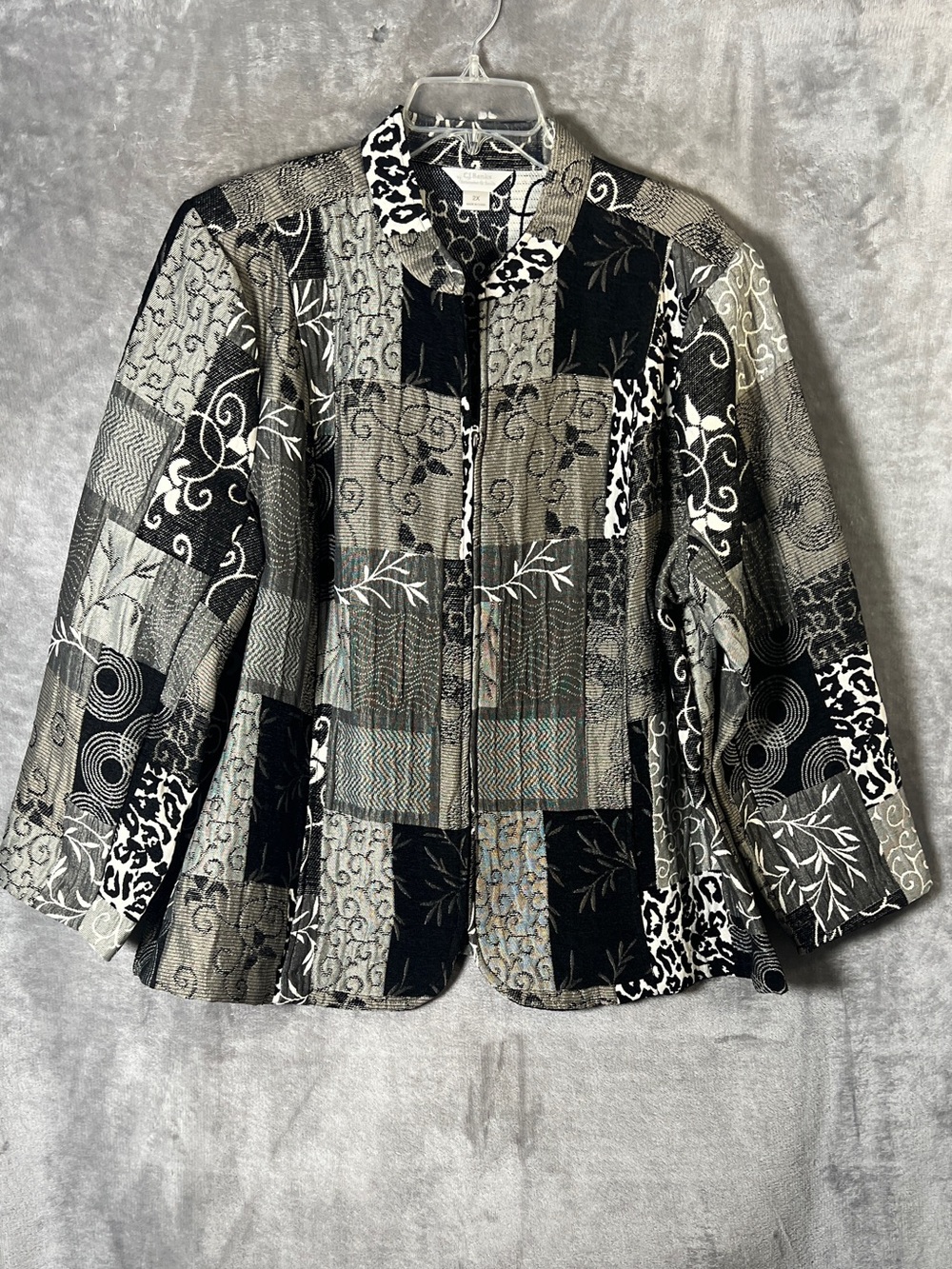 CJ Banks Black and Gray Patchwork Blazer